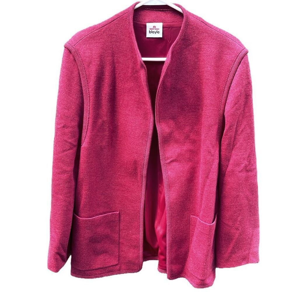 Vintage Bleyle size 14 wool dusty rose open blazer jacket .